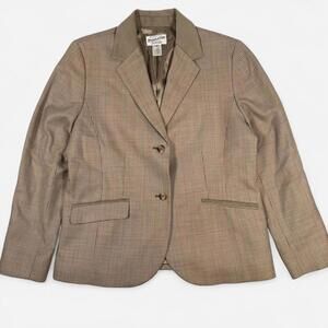 Pendleton Wool Blazer Womens 14 Beige Houndstooth Suede Trim